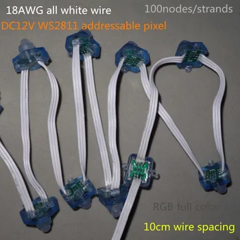 18AWG drôt 100ks/string DC12V námestie typ WS2811 adresný RGB led smart pixel uzol,so všetkými BIELEHO drôtu,IP68 hodnotené