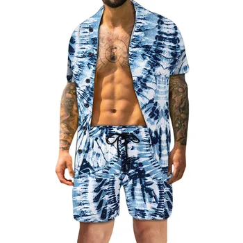 2022 Letné Beach Fashion Kvet Tlač Kus Dvoch Sád Pre Mužov Krátke Rukáv Tričko + Krátke Nohavice Obleky Havajské Bežné Mužské Oblečenie