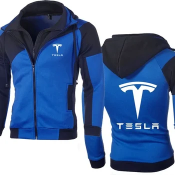 2023 NOVÉ Tesla auto Logo Tlač na Jar Jeseň Nové Módne Ležérne pánske zip, Mikina Bavlna Vysoko kvalitné pánske bundy