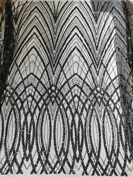 5Yards Čierna Farba, Obrúb Tylu Čipky Textílie Trubice Sklenené Korálky, Flitre Korálkové Čipky Luxusné Lady Party Šaty