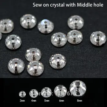 72p 3-8 MM Stredný otvor kolo flatback lesklé krištáľové sklo šiť na kamienkami šperky tlačidlo šitie doplnky, svadobné šaty, trim