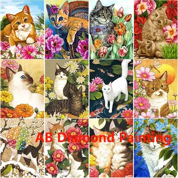 AB 5D DIY Diamond Maľovanie Roztomilé Mačky Výšivky Jeseň Scenérie Cross Stitch Plné Námestie Kolo Vŕtať Domov Dekor Ručné Darček