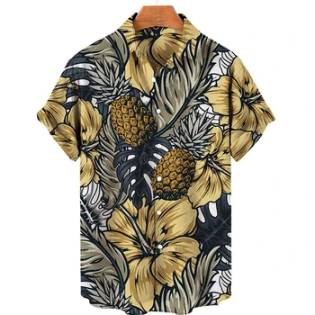 Ananás Grafický Hornej Havajské Mužov Ovocie Vytlačené Tričko Krátky Rukáv, Módne Bežné Nosenie, Letné Voľné Tričko afriky tričko mužov