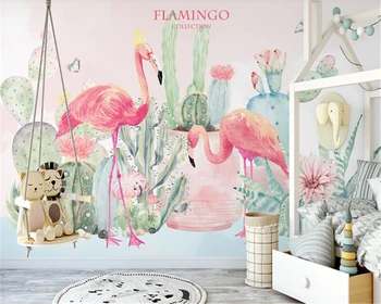 beibehan 3d tapeta Vlastné Nordic čerstvé a jednoduché dažďový prales, rastliny, kvety flamingo pastoračnej tapetu pozadia