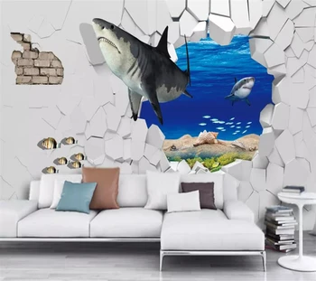 beibehang abstraktných de parede Vlastnú tapetu 3d nástenná maľba móda mora shark porušenú stenu picture-in-picture, 3D TV papier pozadí steny