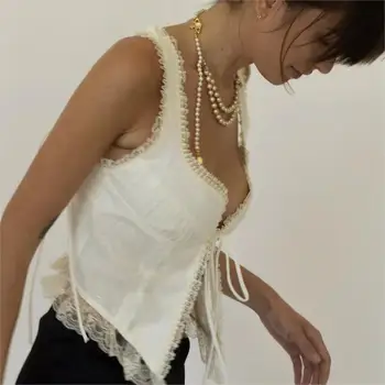 Biela čipka plodín topy ženy Lete y2k oblečenie biele čipky tielko pre ženy roztomilý topy elegantný korzet najvyššie čipky kórejský streetwear