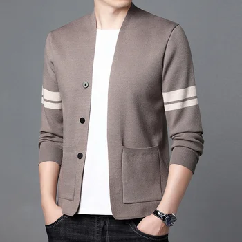 Cardigan Jeseň Nový High kórejský Kvality Verzia Svetlo Luxusné Prúžok Trend Mužov Sveter Kabát