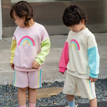 Deti, Mikiny Batoľa Dievčatá Chlapci Rainbow T-shirts Oblečenie na Jar Bežné Dlhý Rukáv Voľné Módne Topy 1-6 Rokov