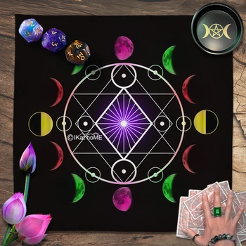 Farebné Planetárny Kompas Tarot Obrus Velvet Oltár Handričkou Fázy Mesiaca Oracle Karty Pad Pohanské Čiar Astrológia Dodávky