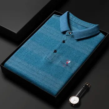 High-end fashion Golf vyšívané Pruhované Polo Tričko pánske s dlhým rukávom T-shirt Klope ležérny top kórejský luxusného pánskeho oblečenia