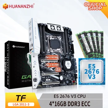 HUANANZHI X99 TF LGA 2011-3 XEON X99 základná Doska s procesorom Intel E5 2676 V3 s 4*16 G DDR3 RECC pamäť combo kit set NVME