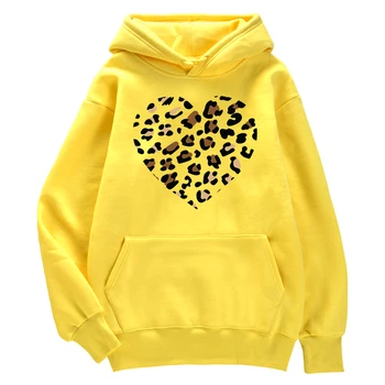 Jednoduché Rozbité Leopard Srdca Tlače Športové Mužov Nadrozmerná Pevné Pulóver 13 Farieb Classic Voľné Topy Retro Tesný Fleece Oblečenie