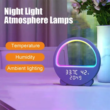 LED Aplikácie Ovládanie Nočné Svetlo Atmosféru Svietidlá Digitálne Hodiny s budíkom Reproduktor Bezdrôtovú Nabíjačku Deti Spať Spálne Dekorácie