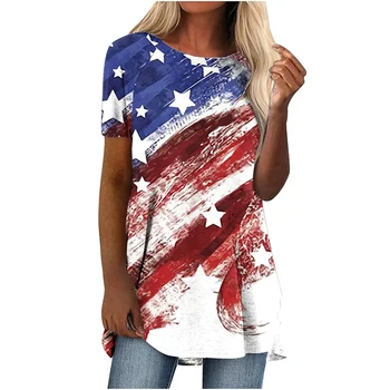 Letné USA Americká Vlajka 3D Tlač T-shirt Streetwear Ženy Krátky Rukáv T Košele Y2K Topy Tees Žena Žena Nadrozmerné Oblečenie