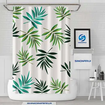 List Vzor Vlastný Dizajn Kúpeľňa Nepremokavé Ecofriendly Polyester Textílie Sprchové Závesy