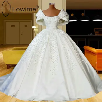 Luxusné Perly plesové Šaty, Svadobné Šaty 2022 Princezná Ramena Lopatka Krku Saténové Svadobné Šaty Župan Mariage De Plus Veľkosť