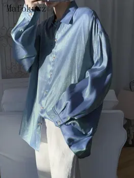 Mafokuwz Elegantný Retro Trend Tričko pánske Polarizované Farba Dlhým rukávom Top kórejský Nadrozmerná Bežné Tričko Unisex Vintage Y2K, Blúzky