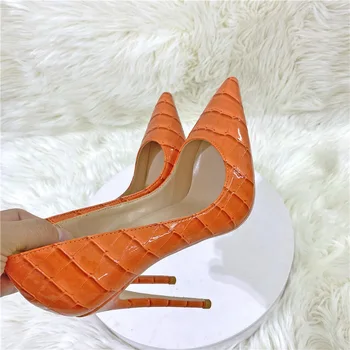 móda pre ženy Čerpadlá PU 12 CM Tenké vysoké podpätky Ukázal Prst Plytké Slip-On Pevné topánky pre ženy, oranžová veľkosť 46