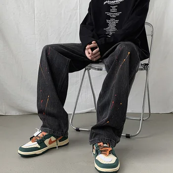 Móda Split Džínsy pre Mužov kórejský Rovné Nohavice High Street Džínsové Nohavice Neforemné Bežné Dna Streetwear Mužské Oblečenie Z88