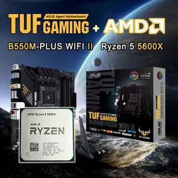 NOVÉ procesory AMD Ryzen 5 5600X R5 5600X+ASUS TUF HERNÉ B550M PLUS WI-FI II B550M Doska Set AM4 Podpora CPU, Nový, Ale Bez Ventilátora