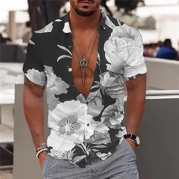 Plus Veľkosť Letné Kvetinové Mužov Havajské Košele 3D Vytlačené Kvet Pláži Módne Tričko Krátky Rukáv Topy pre Mužov Blúzka Camisa