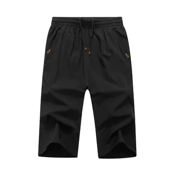 Pohyb Sedem Lýtkové nohavice Voľné Tenké Letné čierne šortky pánske elastická tkanina, veľmi veľké veľkosť L-6XL 7XL 8XL 9XL