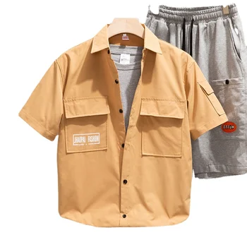 Pracovné odevy Tričko pánske Hong Kong Štýl Farbou Krátke Puzdre Tričko Bunda Letná kórejská Verzia Ľahké Nosenie Príležitostné