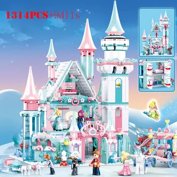 Princezná Snehová Kráľovná Elsa Magické Ice Castle Garden Villa Stavebné Bloky Prepravu Údaje Tvorivé Priateľmi Tehly Deti Dievča Hračky