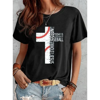 Rheaclots dámske Baseball Kríž Tlačiť Posádky Krku, Krátke Sleeve T-Shirt
