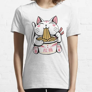 Roztomilé mačka jesť ramen T-Shirt tshirts žena Žena oblečenie
