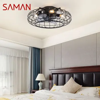 SAMAN Priemyselné LED Čierne Kovové Závesné Ventilátor Lampa s Diaľkovým ovládaním Retro Stropný Ventilátor Svetlo Pre Domáce Spálňa Loft
