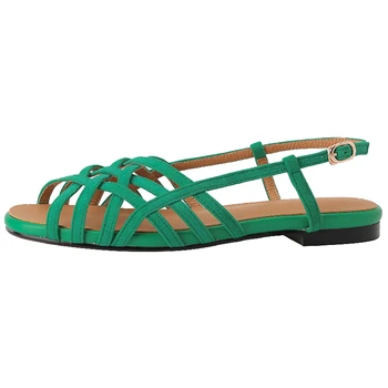 Semiš Kožené Ženy Sandále Letné Topánky Zelené, Strieborné Bežné Byty Sandál Dámy Otruby d Dizajnér Pohodlné žabky