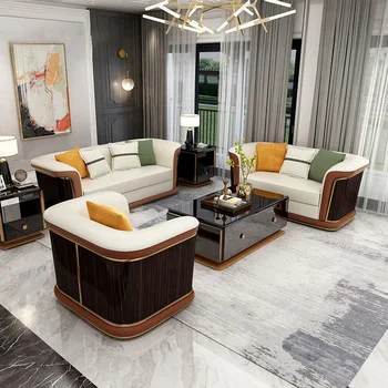 Taliansky moderné luxusné kožené high-end gauč 123 kombinácii svetlo luxusný nábytok do obývacej izby