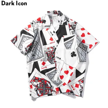 Tmavé Ikonu Poker Plný Vytlačené Košele pre Mužov, Letná Ulica pánske Tričko Tenký Materiál Havajské Košele Muž Top