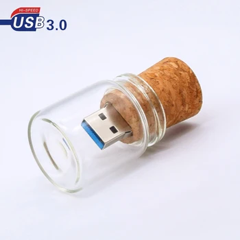 USB 3.0 osobné prispôsobenie Sklo drift fľaša Korku USB drevené okno kl ' úč 8 GB 16 GB 32 GB, 64 GB svadobný darček usb kľúč