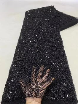 vysoko módne korálkové čipky pre svadobné party šaty black sequin textílie 5 dvore flitrami oka modrá biele tylu afriky kvality 2022
