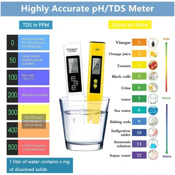 Vysoká Presnosť TDS Meter Digitálne Voda Tester Digitálne 0-14 PH Meter Tester 0-9990ppm TDS&ES LCD Vody Čistota PPM Akváriu Filter