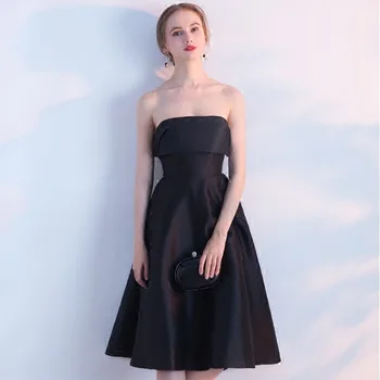 Čierne Elegantné Bez Ramienok Večer Party Šaty Ženy Sexy Štíhla Saténové Spoločenské Šaty Vintage Novinka Nepravidelné A-Line Šaty