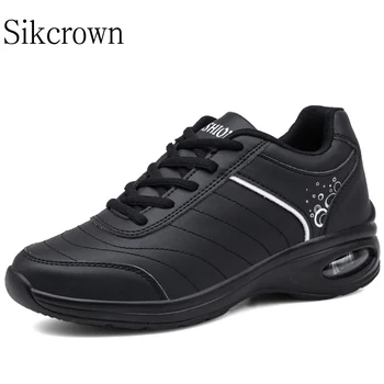 Čierne Kožené Tenisky pre Ženy Veľký Size42 Ležérne Topánky Vzduchovom Vankúši Beží Pohodlné Nepremokavé Vonkajšie Športové Topánky Biela